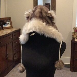 Faux Fur Trapper Hat with Pom Poms